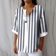 thumbnail image 2 of VEKDONE 3/4 Length Sleeve Stripe Tops for Women Summer Button Down V-Neck Tunic Tops Casual Loose Fit Lightweight Blouse Fashion Clothes Navy S, 2 of 5