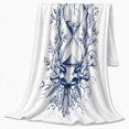 thumbnail image 2 of Hourglass with Antlers and Blue Wildflowers, Mystical Botanical Time Motif for Nature Art Lovers, Housewarming Gift, Cozy Flannel Blanket for Study Room and Reading Nook, Elegant Home Decor, 2 of 9
