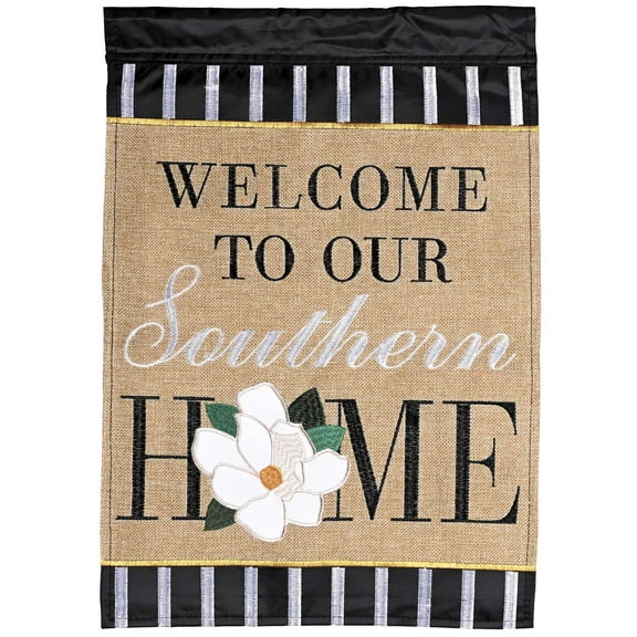 Dicksons Magnolia Garden Welcome To Our Southern Home Flower Burlap Brown 42 x 29 Polyester Outdoor Garden Flag