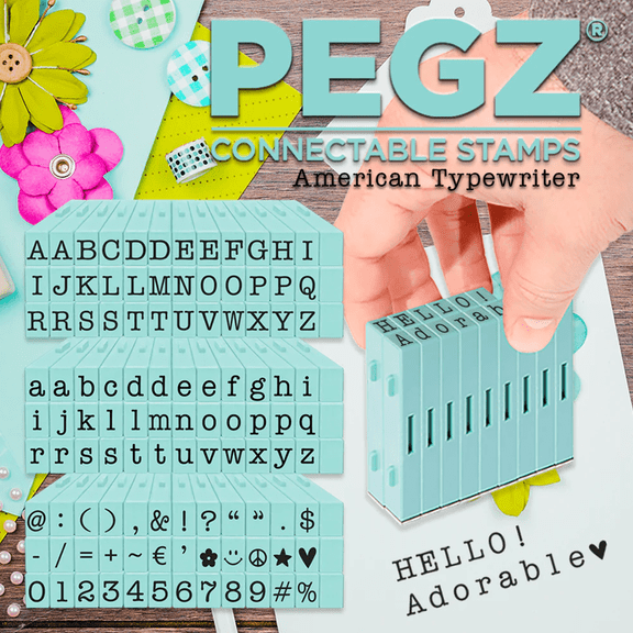 PEGZ Alphabet Stamps Clickable - Connectable American Typewriter Font Uppercase, Lowercase, Numbers & Symbols 117 Pc Medium Size