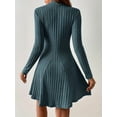 thumbnail image 5 of Womens Long Sleeve Sweater Dress Bodycon Crew Neck 2025 Fall Slimming Knit Mini Dresses Sea Blue L, 5 of 7
