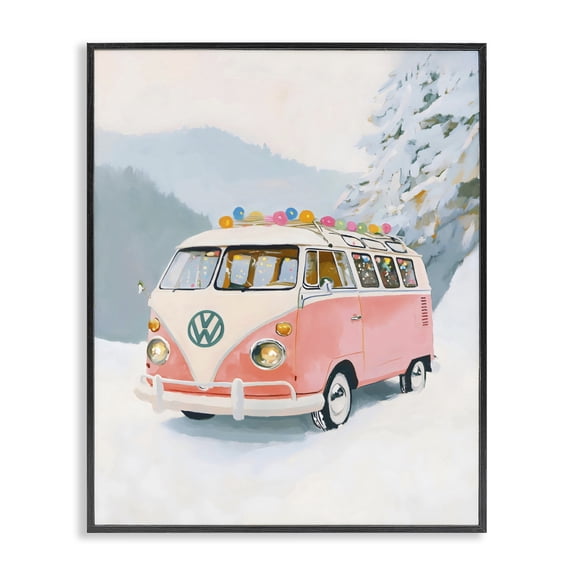 Stupell Industries Traditional Pink Christmas Van in Snow Black Framed Giclee Art, 11 x 14, by The Prints Vibe