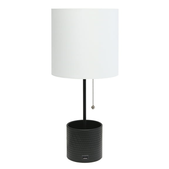 Creekwood Home 18.5" Sleek And Functional Stylish Accent Table Lamp With Usb Charging Port, For Living Room, Entryway, Office, Bedroom, Black With White Shade