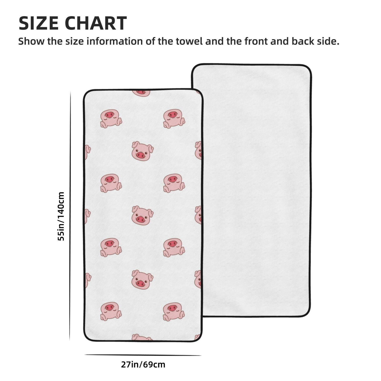 Cotton Bath Towels for Bathroom - Pink Cute Pig Face Microfiber Quick Dry Towels for Body Bath Sheets, Personalized Beach Towel, Soft Shower Towels for Travel Home Beach 27*55in