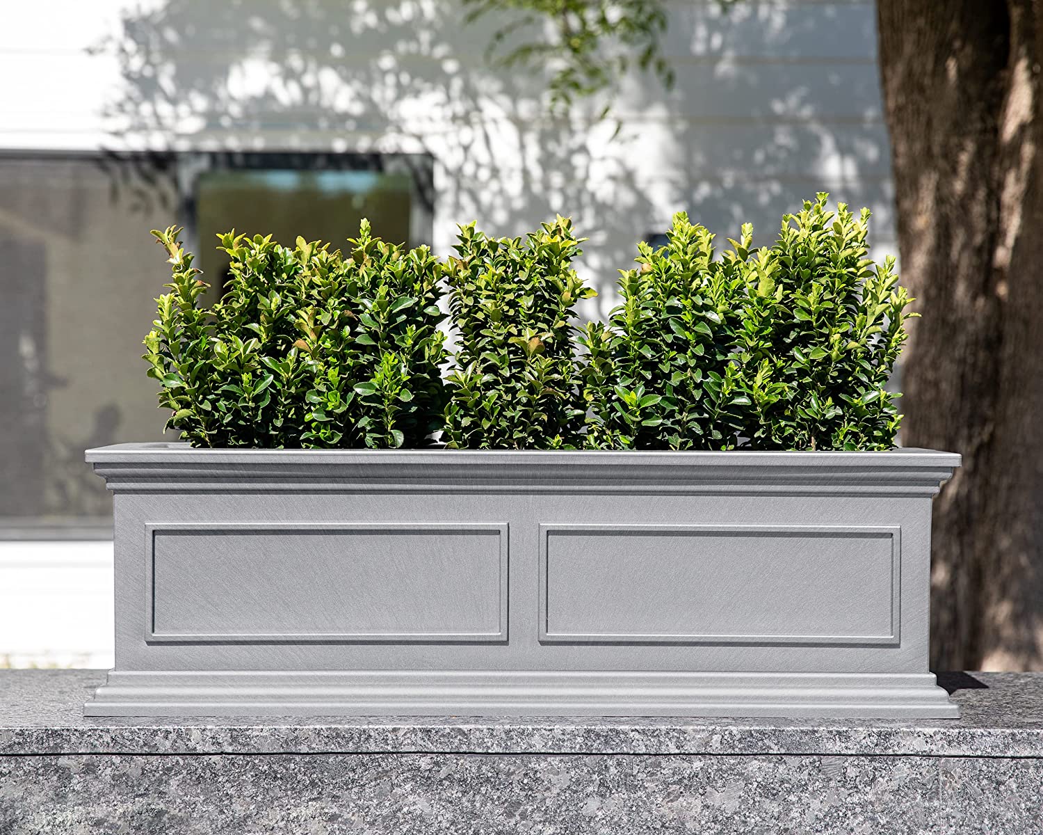 QHTER Brixton Window Box Plastic Planter - Large Rectangular Planter for Outdoor Balcony/Windowsill | Crack-Resistant All-Weather | Classic Estate Design for Flowers, Herbs, Succulents