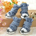 thumbnail image 4 of Waterproof 4pcs/set Wear-resisting Autumn Winter Outdoor Anti-slip Casual Style Pet Denim Shoes Pet Booties Puppy Sneaker Dog Shoes GREEN 3, 4 of 8