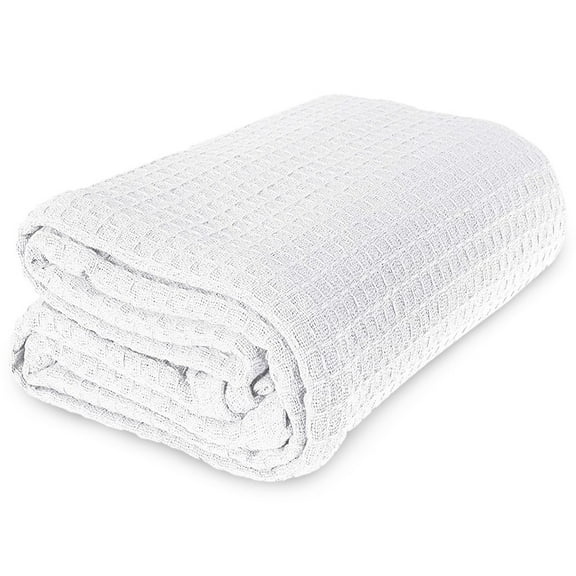 JMR Cozy Waffle Weave Blanket Cotton Medium Weight Hotel Throw Blankets Great for Bed, Couch & Sofa White, Twin 66 x 90