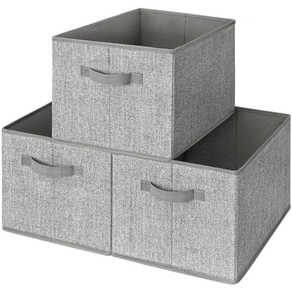 Closet Storage Bins, Storage Baskets for Organizing, Fabric Storage Bins with Handles, Clothing Storage Containers for Organization Wardrobe, Gray, Extra Large, 3-Pack