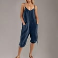 thumbnail image 3 of Lovskoo Women's Linen Overalls Loose Baggy Bib Wide Leg Cropped Jumpsuits Casual Summer Outfits Trendy 2025 Navy, 3 of 7