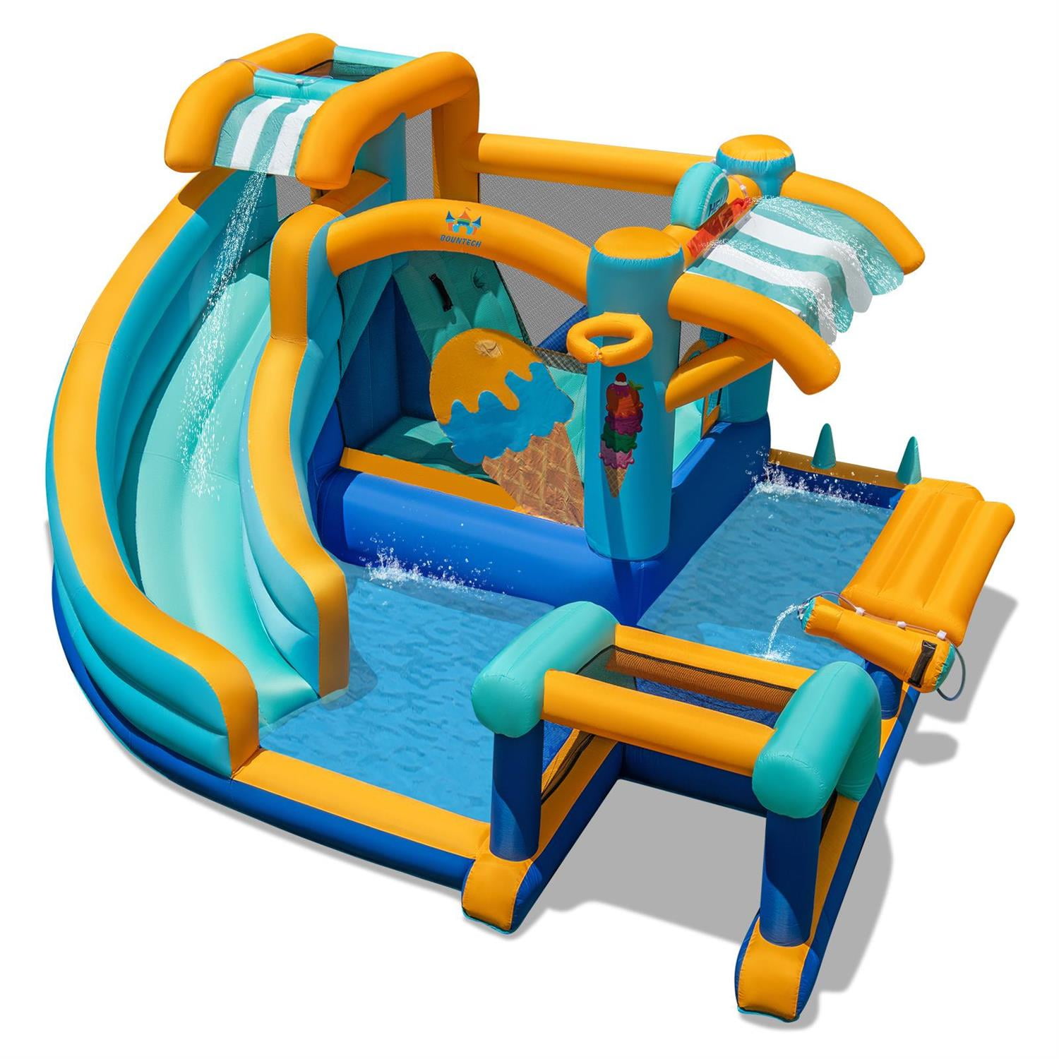 Spaco Inflatable Water Slide, 735W High-Power Blower, Curved Slide + Splash Pool, High-Density Oxford Cloth, Multicolor