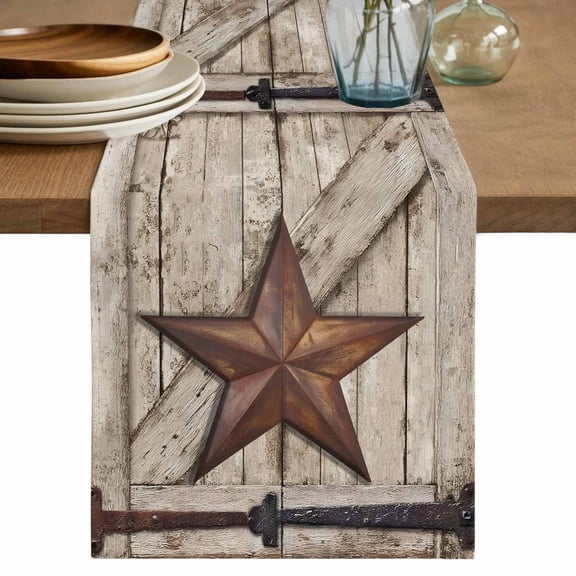 Table Runner 70 Inches Long for Kitchen Dining, Texas Star Vintage Dresser Scarf Farmhouse, Dining Table Decorations for Wedding/Parties, Brown Beige Wooden Retro Art 13 x 70 In