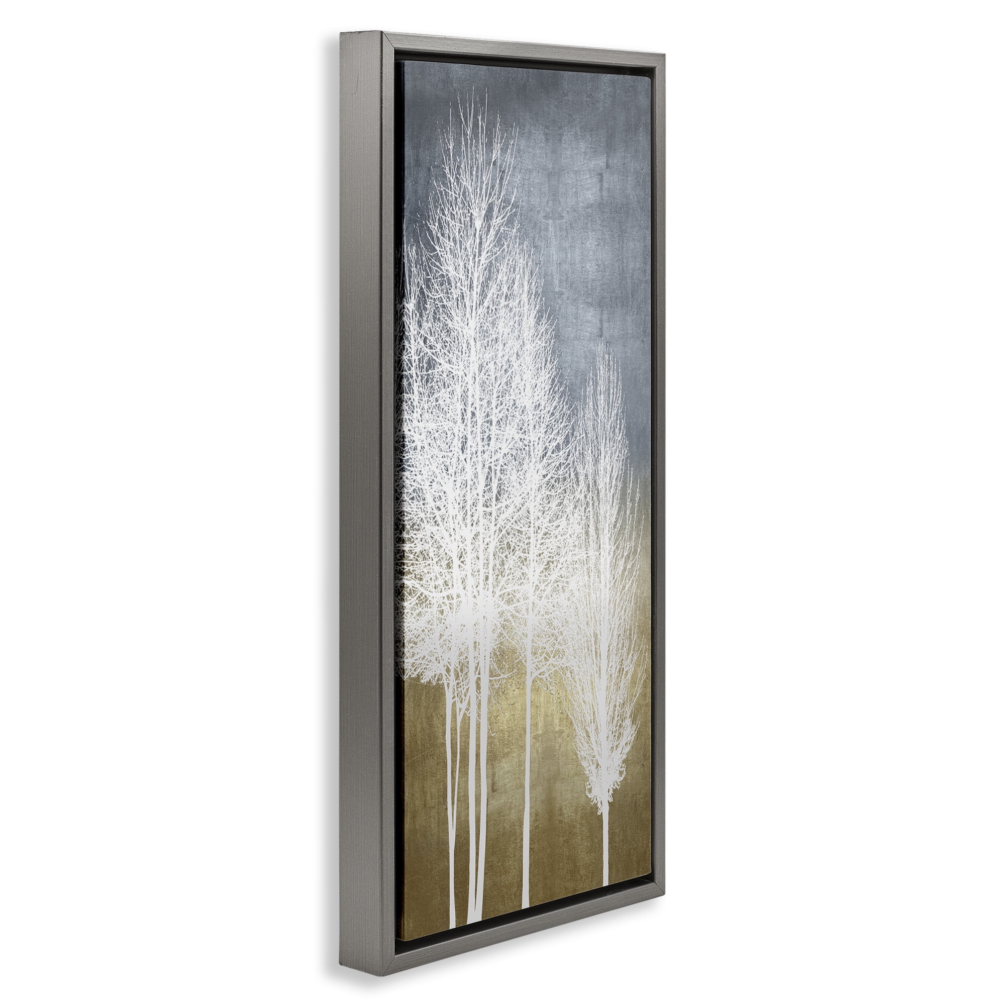Stupell Industries Tall Bare White Trees Nature Landscape Painting Gray Floater Framed Canvas Art Print Wall Art, 11 x 25