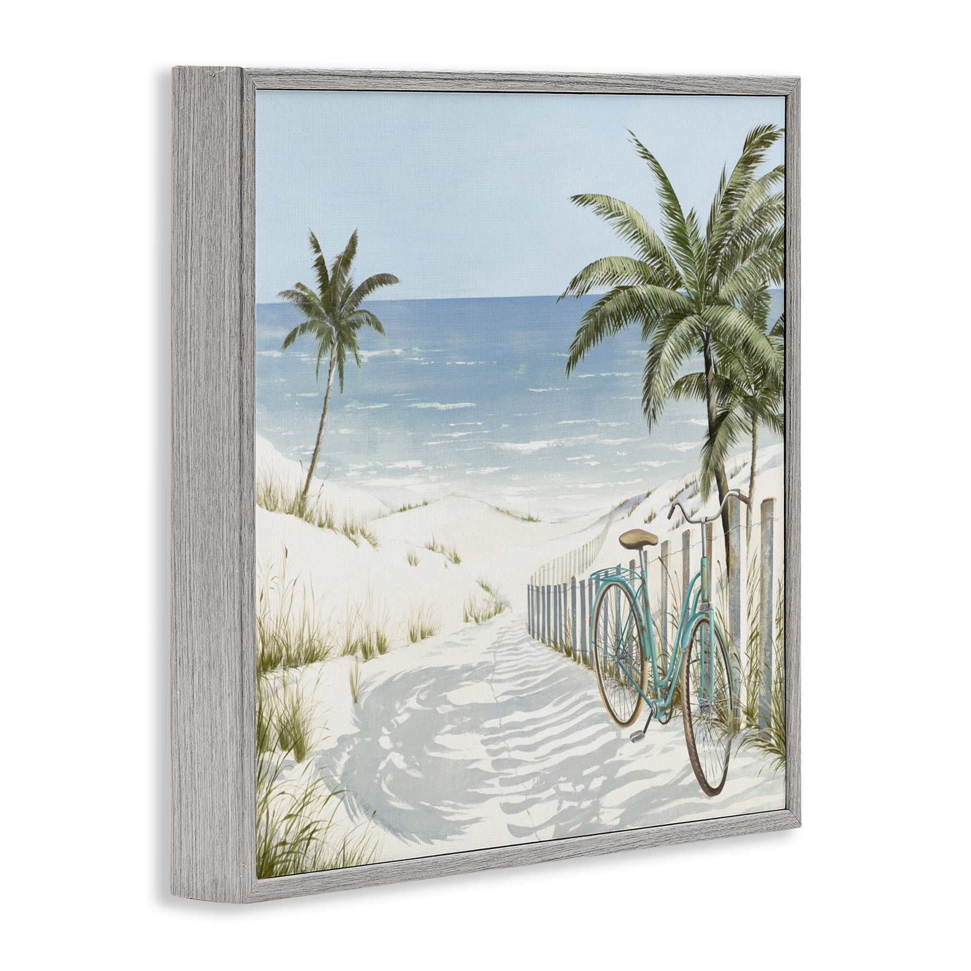 Stupell Industries Beach Bike Coastal Scene Gray Framed Giclee Art, design by Lorenzo Collective