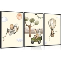 Hieng Safari Adventure Wall Art Adventure Theme Kids Room Posters Pictures Wildlife Cat Lion Giraffe Travel Paintings Forest Animal Canvas Prints for Children Room Nursery Wall Decor Unframed