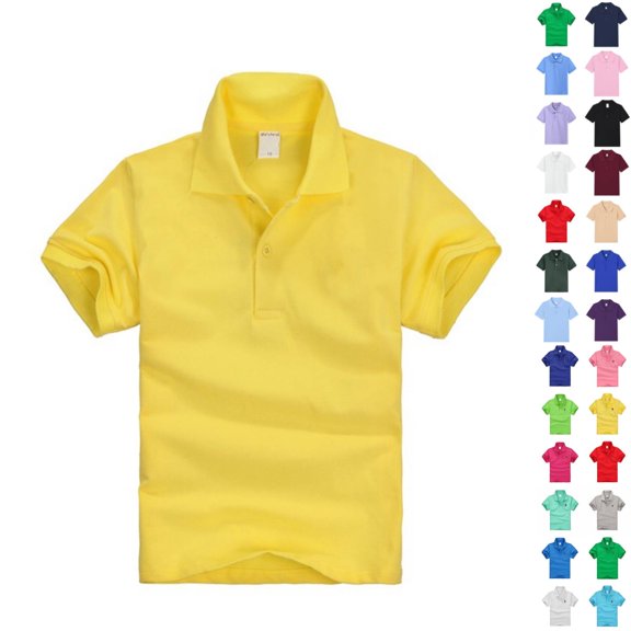 Boys Performance Polo Short Sleeve School Uniform | Solid Golf Collared Shirts Wrinkle Free Stretch Lightweight Cool Casual Athletic Outdoor Tops for Kids Size 5-14 Yellow 160