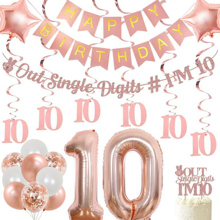 10th Birthday Decorations For Girls Glitter Rose Gold Happy Cake Topper NEW