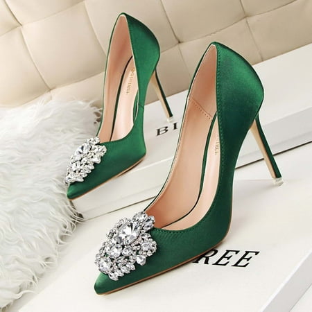 

Hvyes Christmas Gifts Women Pumps Elegant Rhinestone High Heels Shoes Sexy Thin Pointed Toe Western Shoes