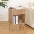 thumbnail image 2 of Mid Century Modern Nightstand, Wood Bedside Table with Drawer and Opening Storage, End Table Living Room Fluted Night Stand with Solid Wood Legs for Bedroom (Rustic Brown), 2 of 15