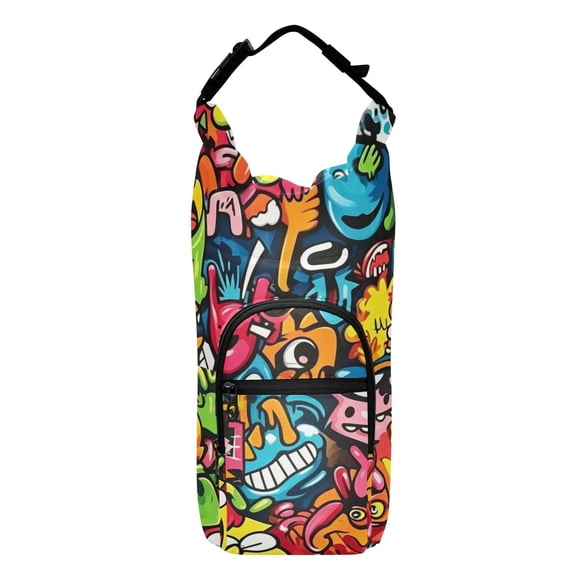 Iauyy Adjustable Strap Water Bottle Carrier Holder Pouch Bag for Outdoor Hiking Sports, Graffiti, 20-40oz