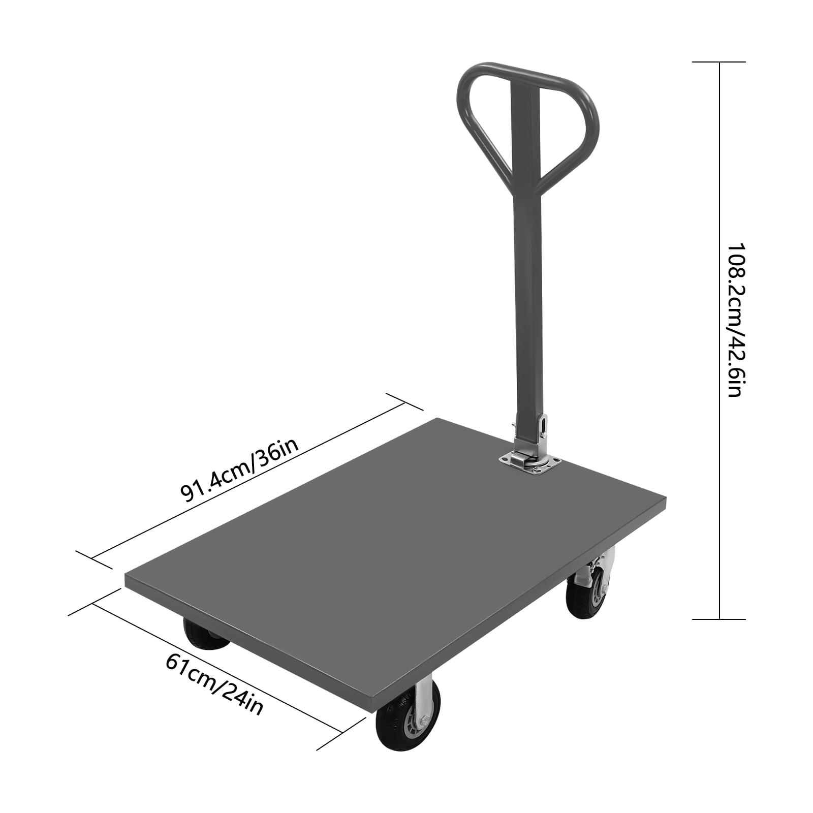 2000 lbs 360 ° Rotatable Industrial Flat Dolly Cart Heavy Duty Cart Flatbed Hand Truck with 4 Wheels