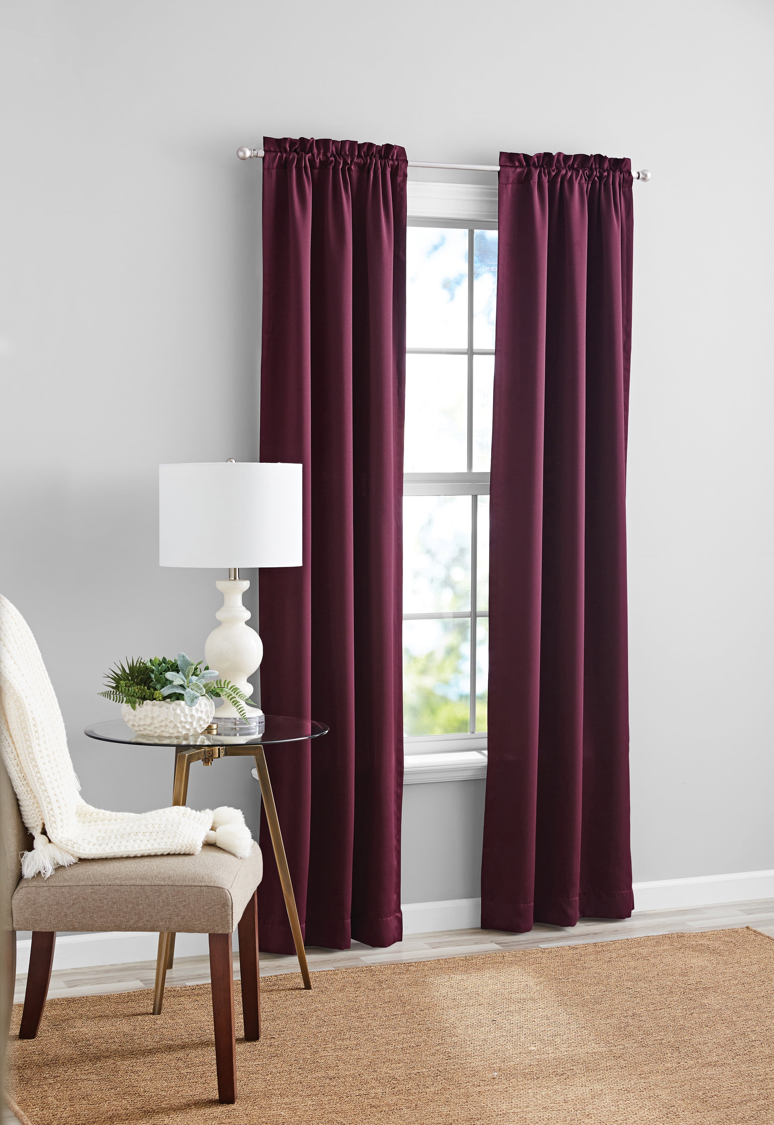 Mainstays Solid Color Room Darkening Rod Pocket Curtain Panel, Set of 2
