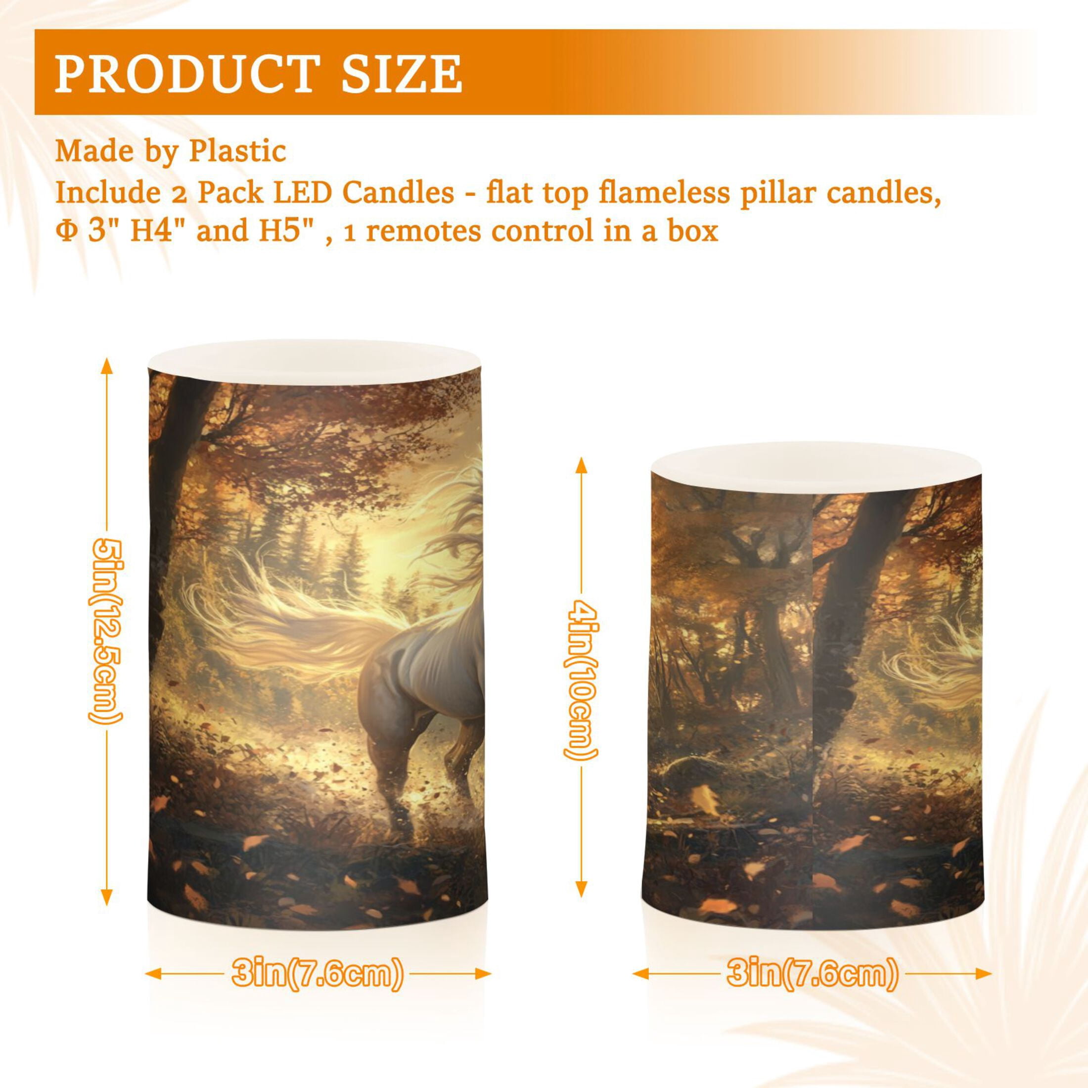 Flameless Candles Lights, Pack of two LED Lights, Dimmable LED Pillar Candles Battery Operated, Flames Remote Control A White Horse