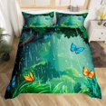 thumbnail image 2 of Erosebridal Housse de Couette Papillon Bleu Orange Simple, Literie Feuilles de Jungle Verte Taille Simple, Réversible 2 Pcs (Sans Couette), 2 of 7