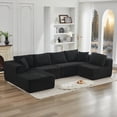 thumbnail image 4 of Modern L-Shaped Cloud Sectional Sofa with Black Plush Corduroy Fabric (106"), 4 of 25