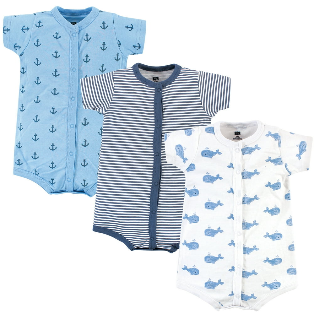 Hudson Baby Hudson Baby Boy Button Up Cotton Rompers, 3Pack