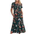 thumbnail image 2 of Tdoqot Dresses for Women 2024- Elegant Casual Floral Summer Short Sleeve Crewneck Maxi Dress with Pockets Multicolor Size 2XL, 2 of 6