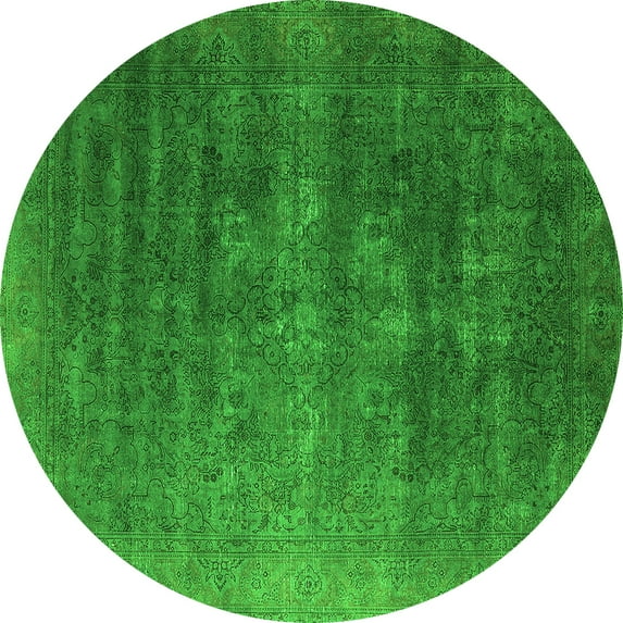 Ahgly Company Indoor Round Oriental Green Industrial Area Rugs, 4' Round