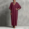 thumbnail image 5 of Women's Casual Kaftan Maxi Dress V Neck Batwing Sleeve Loose Shift Long Dress with Pockets Lightweight Sundress Beach Vacation Outfit Wine, 5 of 6
