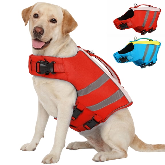 IDOMIK Dog Life Jacket, High Flotation Swimming Vest for Dogs, Adjustable, Reflective and Comfortable, Red, M