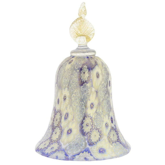GlassOfVenice Murano Glass Golden Quilt Blue Millefiori Bell