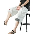 thumbnail image 3 of Avamo Mens Cotton Capri Long Shorts Below Knee Loose Fit Elastic Drawstring Straight Leg Casual Linen Shorts with Pockets, 3 of 3