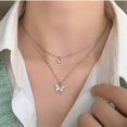 thumbnail image 3 of Double layer butterfly necklace flash Diamond spring and summer Fashion necklace female ins South Korea style cold sense clavicle chain-silvery-Foot chain, 3 of 6