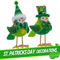 AYktou St Patricks Day Decorations-St Patricks Day Bird Decor with Green Hat & Shamrock,Bird Decorations for The Home Kitchen Table Fireplace Mantel Ornaments,St Patricks Day Gifts