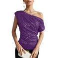 thumbnail image 3 of TYGHBN One Shoulder Sequin Sparkly Tops for Women Ruched Asymmetrical Glitter Tops Party Shirts Long Sleeves for Women Women Plain Long Sleeve Shirts under Scrub Women Long Sleeve Shirts Womens, 3 of 5