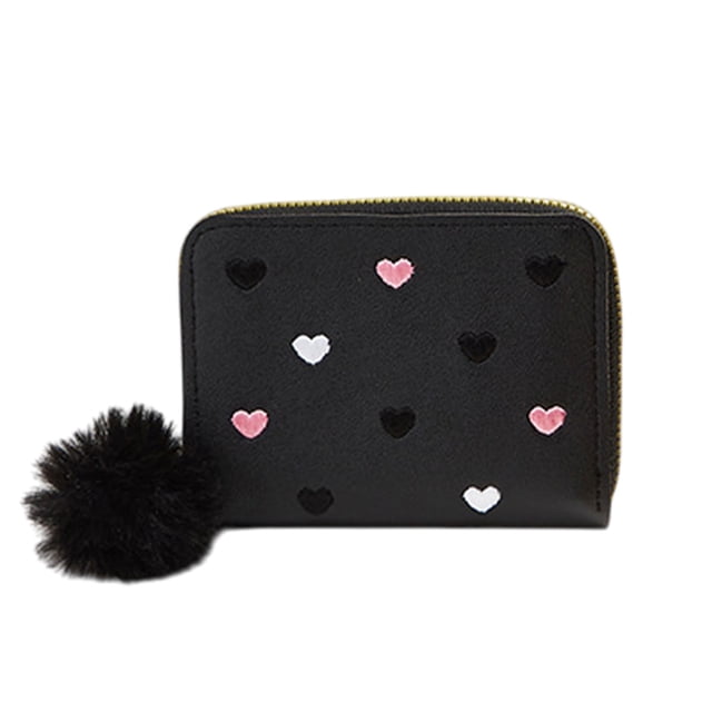 Qarigey Cartera con cremallera para niñas con borlas, monedero delgado y lindo para niños con corazones bordados, monederos pequeños para Carteras A