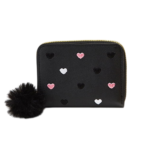 Qarigey Cartera con cremallera para niñas con borlas, monedero delgado y lindo para niños con corazones bordados, monederos pequeños para Carteras A