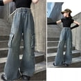 thumbnail image 4 of Coerni Oversize Baggy Cargo Denim Pants for Teen Girls Youth Kids Multi Pockets High Waist Wide Leg Jeans Streetwear Pants, 4 of 9