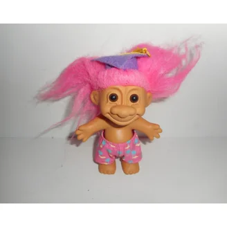 Russ Lucky Pink Haired Troll Doll - Small 2 Inch Collectible Toy With Magenta Hair