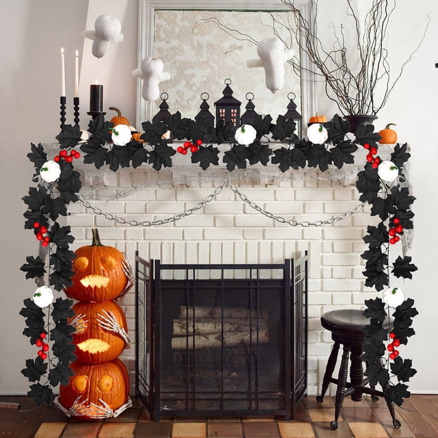 Vignes de Feuilles d'Automne 5,74 Pi Guirlande Florale d'Extérieur d'Automne, Déco de Manteau d'Halloween Feuilles d'Automne Réalistes, Vignes d'Halloween Guirlande de Foyer d'Halloween