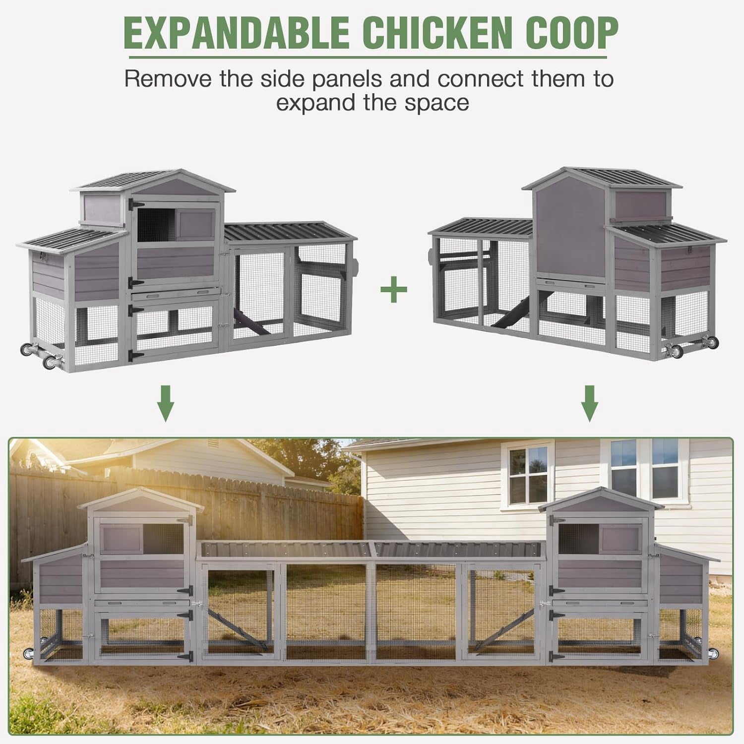 Aivituvin 83" Large Chicken Coop for 4-6 Chickens, Mobile Hen House Outdoor Wooden Poultry Cage with Wheels Nesting Box Run