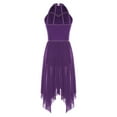 thumbnail image 3 of inlzdz Women's Lyrical Dance Dress Irregular Mesh Ruffled Skirt Hem Built-In Briefs Figure Skating Dresses Purple M, 3 of 6