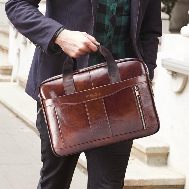 Bolsa Maletín de piel auténtica para hombre, para portátil, oficina, bolso de hombro (marrón claro) Tmvgtek Para estrenar