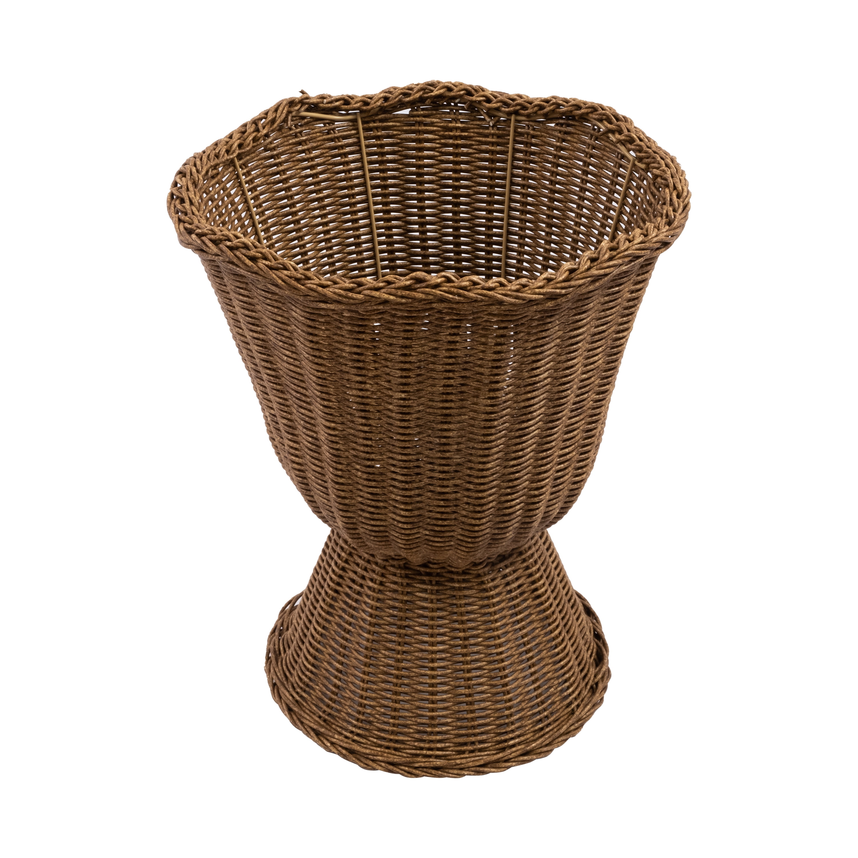 My Texas House 14" Brown Woven Urn-Style Planter with Decorative Scalloped Rim and Transparent Inner Lining