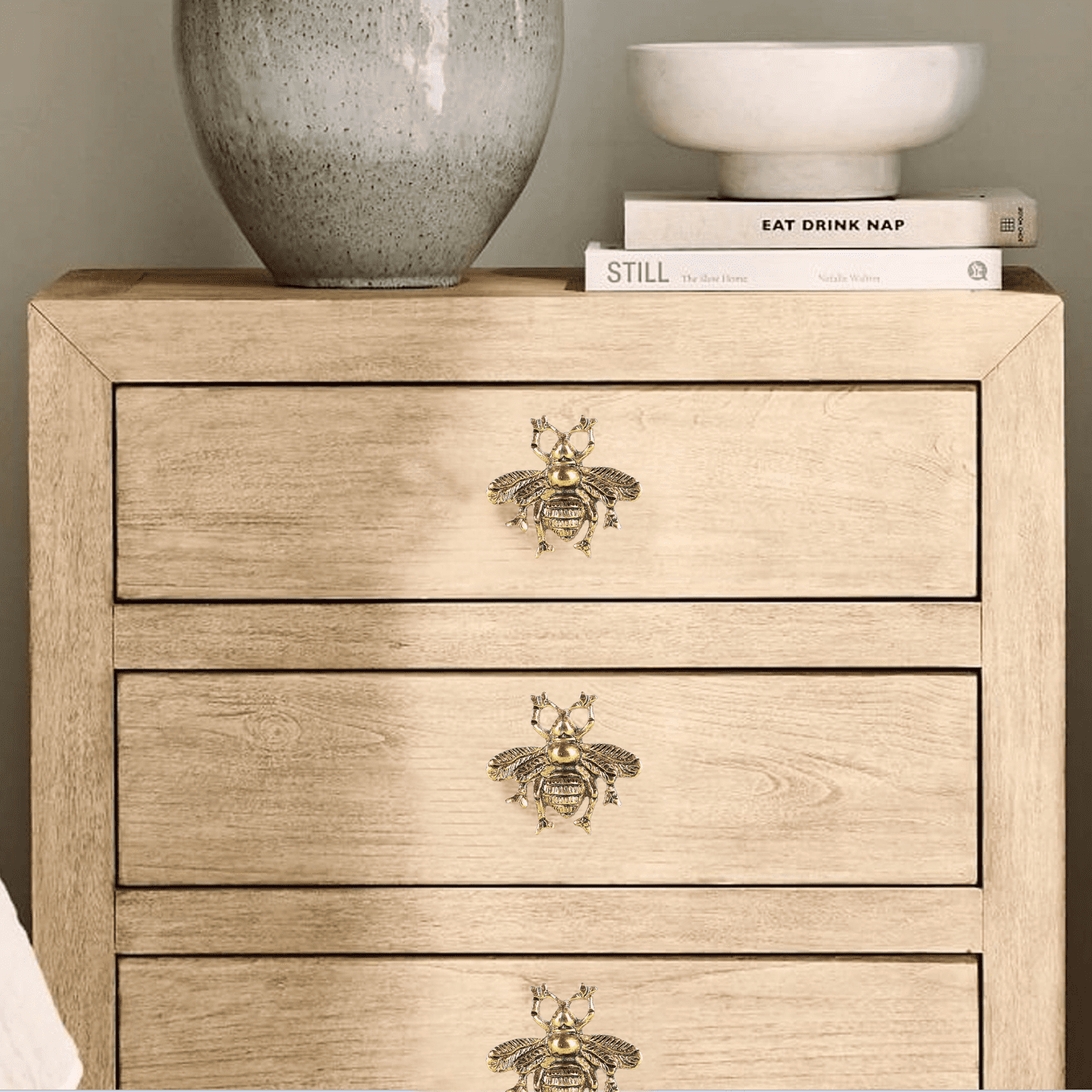 Perilla Home Set of 6 Bee Knobs Decorative Knobs for Home Kitchen Cabinet Hardware Cupboard Glass Door Dresser Wardrobe and Drawer Pulls (Brass)