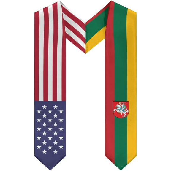 Lithuania Mix United States Flag Graduation Stole Sash For Study Aboard International Students