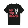thumbnail image 1 of Camiseta gráfica "UP THE IRONS" para hombre: camiseta informal de algodón negro con letras blancas, cuello redondo, lavable a máquina para verano., 1 of 5
